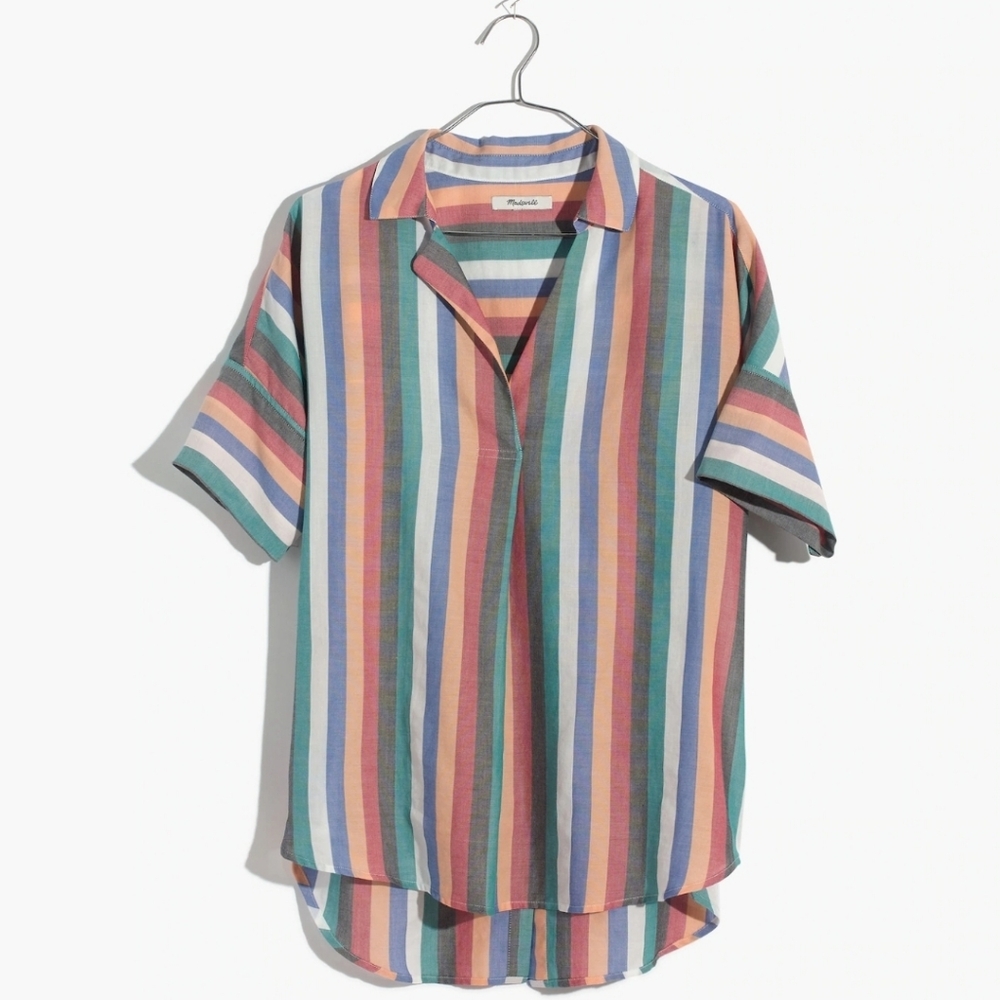 Madewell Preppy Courier Button-Back Shirt in Festival Stripe Size Small - Picture 4 of 16